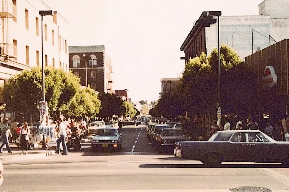 Telepgraph Avenue from UC Berkeley Campus 1981